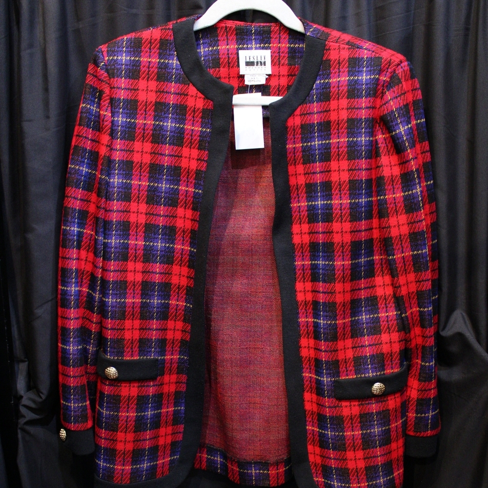 Leslie Fay Red and Black Plaid Blazer